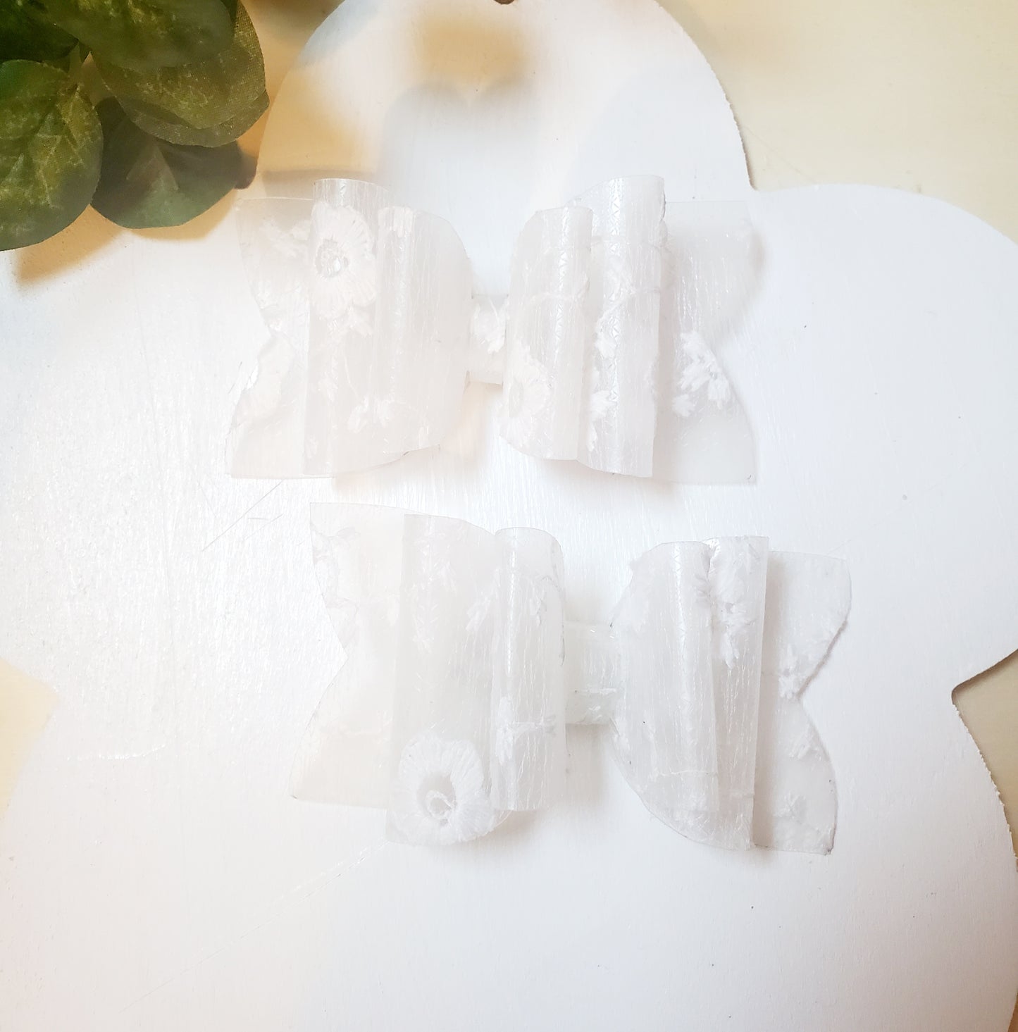White Embroidered Lace Transparent Hair Bow | LovelyExpressionLLC