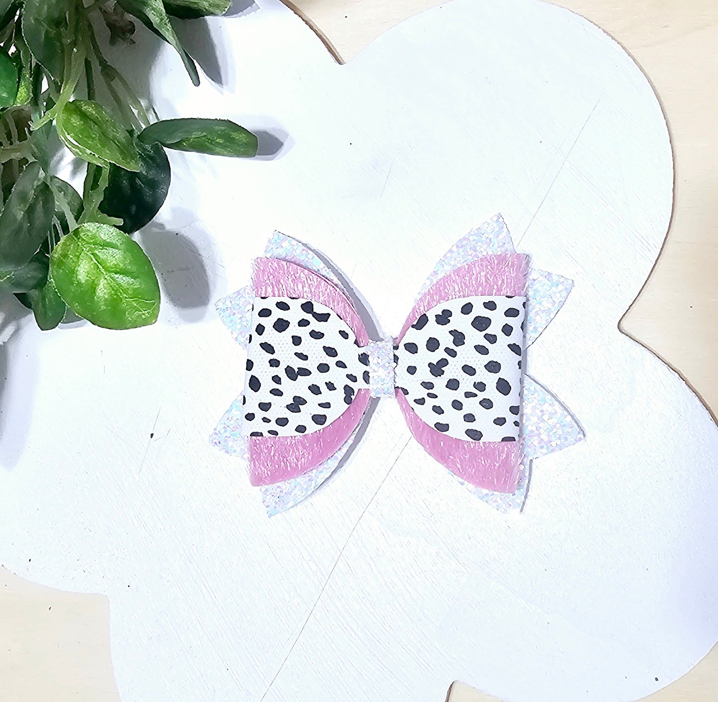 Pink Spots Hair Bow | LovelyExpressionLLC