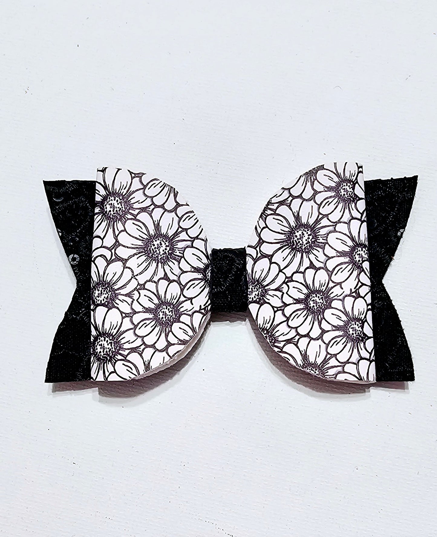 Laced With Black and White Sunflowers Bow Keychain | LovelyExpressionLLC