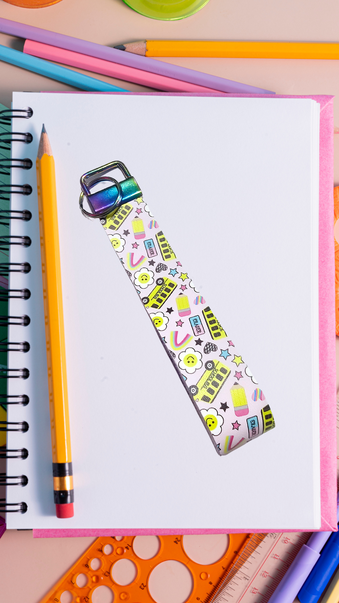 Handmade back-to-school accessory set featuring a matching purse, hair bow, and wristlet for girls, perfect for the first day of school.
