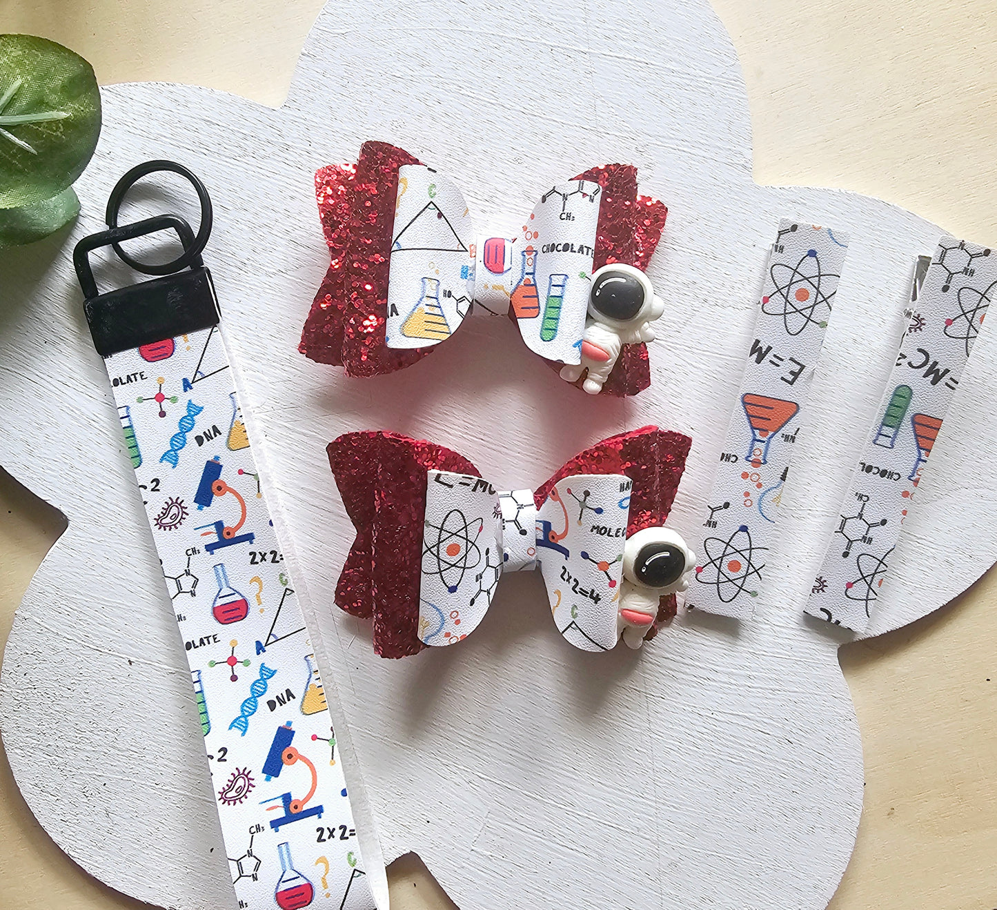 Handmade Science Is Life purse, hair bow, and wristlet bundle for girls. A STEM-inspired accessory set perfect for back-to-school, science fairs, classroom events, and future scientists.