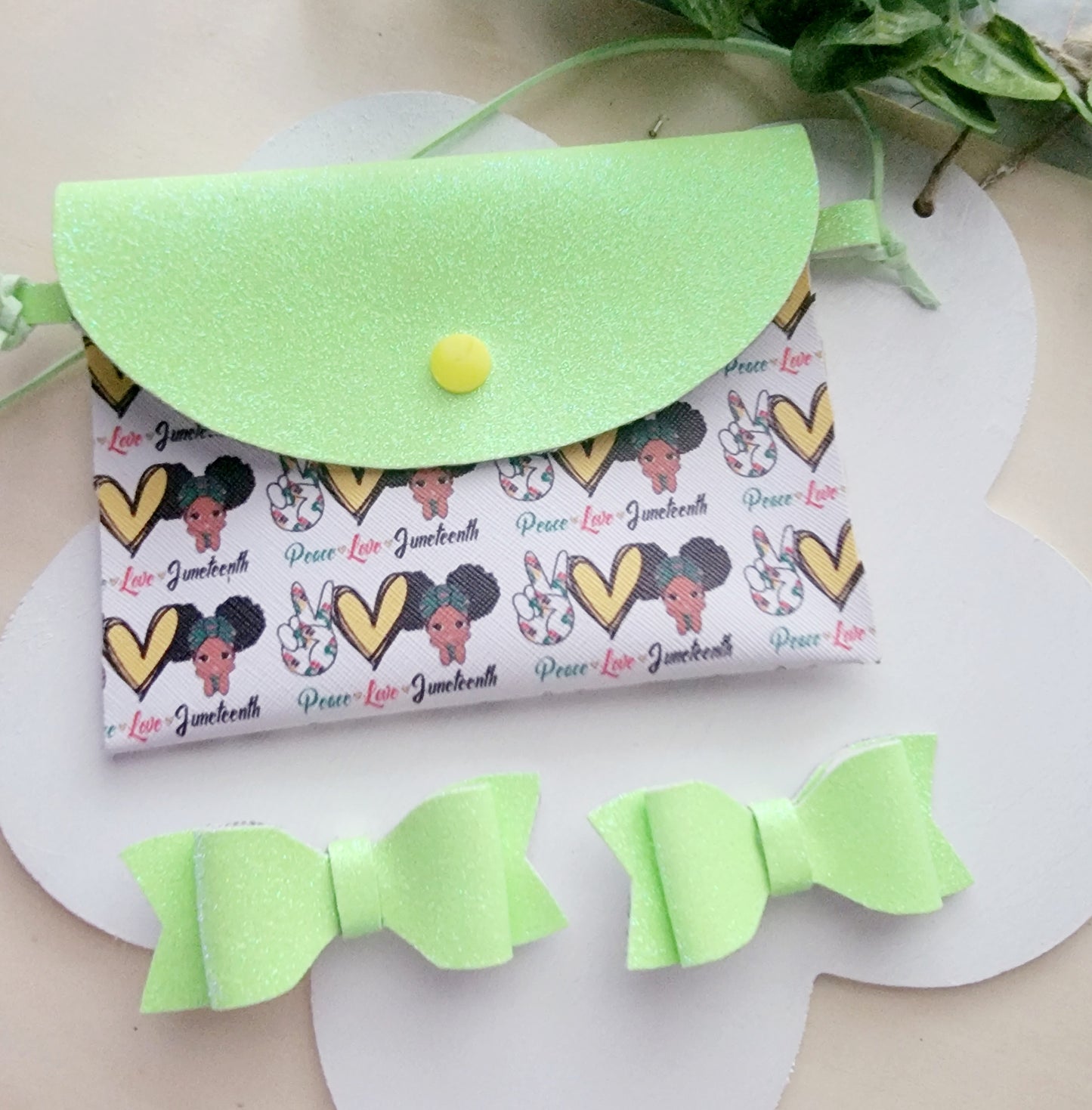 Peace, Love, and Juneteenth Purse Set (Green Glow in the Dark) | LovelyExpressionLLC