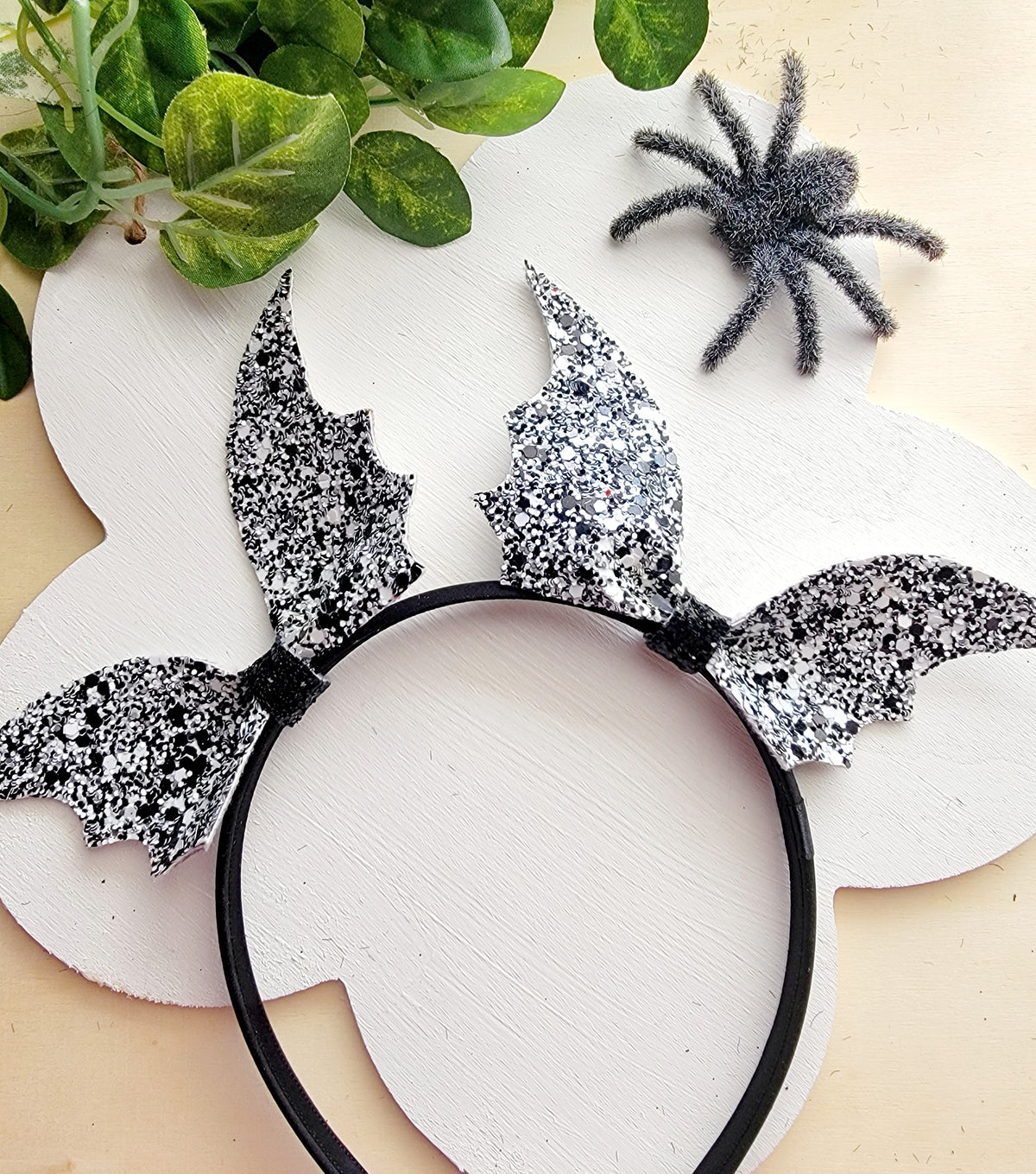 Spider Web Halloween headband with matching handmade hair accessories for girls.