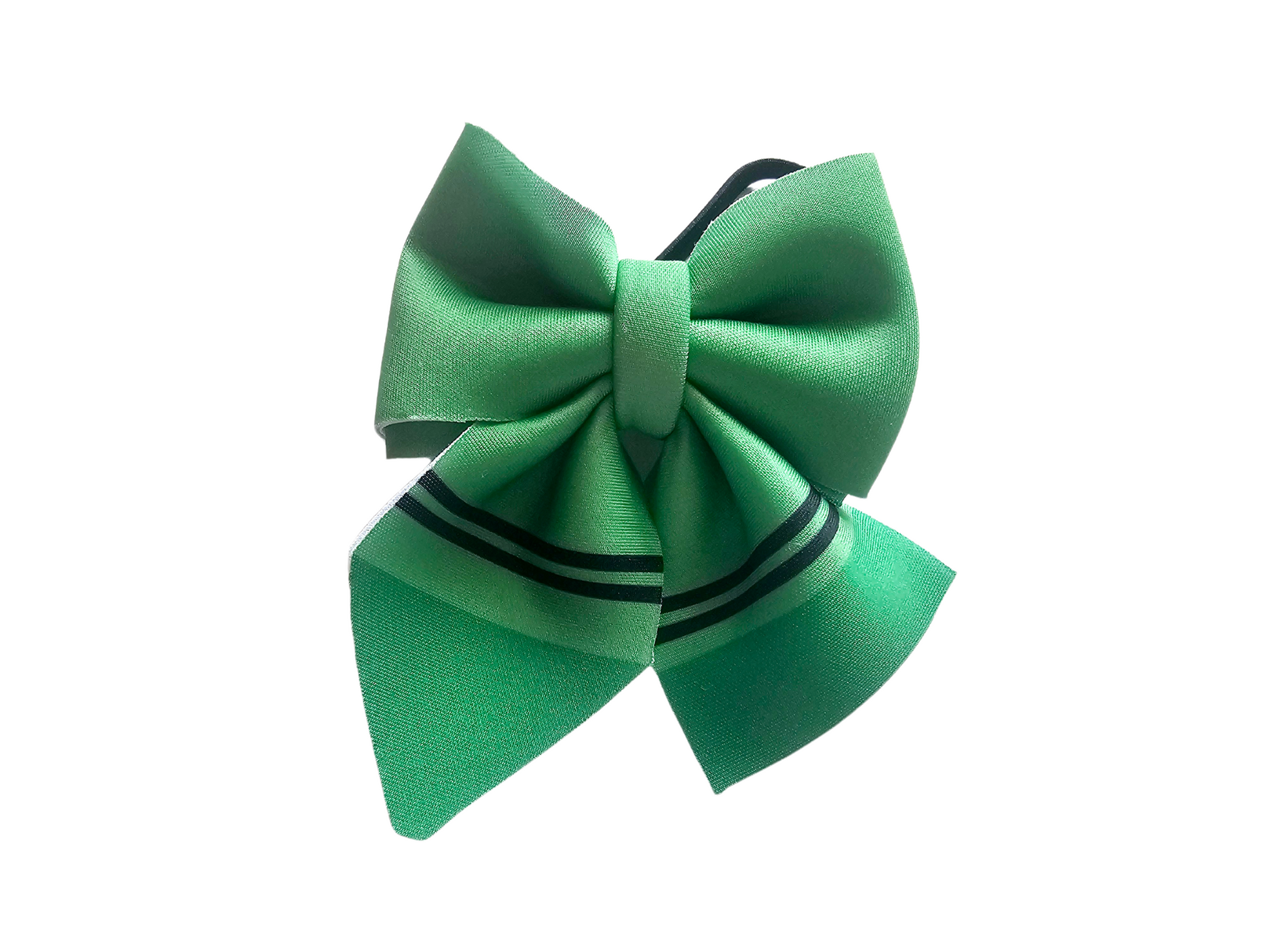 Handmade green hair bow ponytail holder for girls, perfect for back-to-school outfits and the first day of school. 