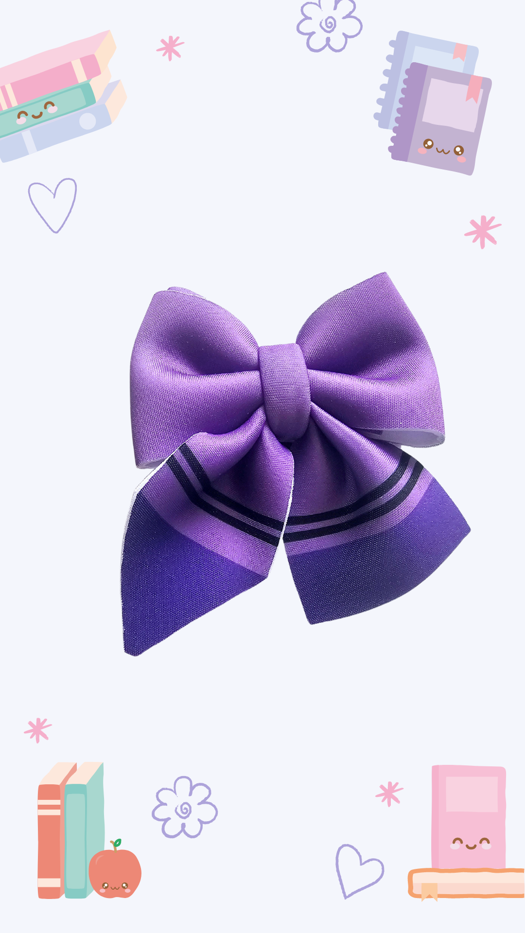 Handmade purple hair bow ponytail holder for girls, perfect for back-to-school outfits and the first day of school. 