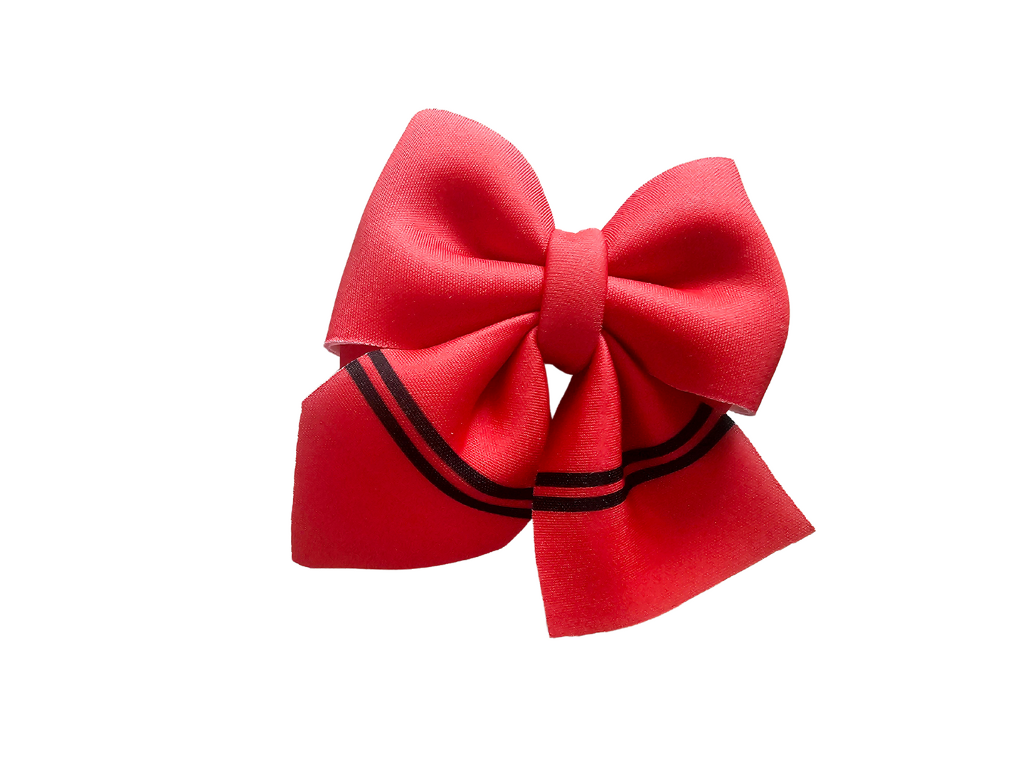 Handmade red hair bow ponytail holder for girls, perfect for back-to-school outfits and the first day of school. 