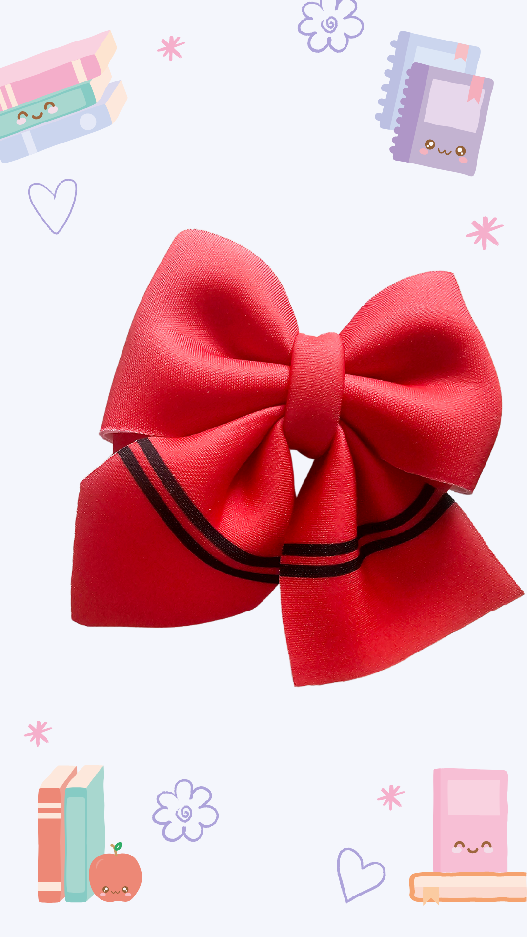 Handmade red hair bow ponytail holder for girls, perfect for back-to-school outfits and the first day of school. 