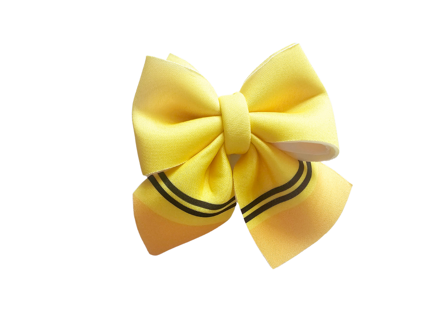 Handmade yellow hair bow ponytail holder for girls, perfect for back-to-school outfits and the first day of school. 