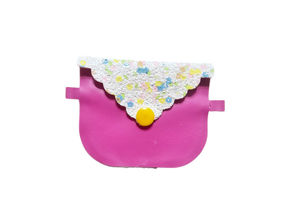 Handmade back-to-school accessory set featuring a matching purse, hair bow, and wristlet for girls, perfect for the first day of school.