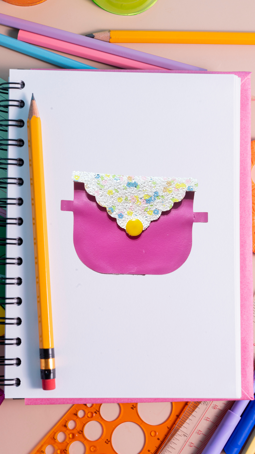 Handmade back-to-school accessory set featuring a matching purse, hair bow, and wristlet for girls, perfect for the first day of school.