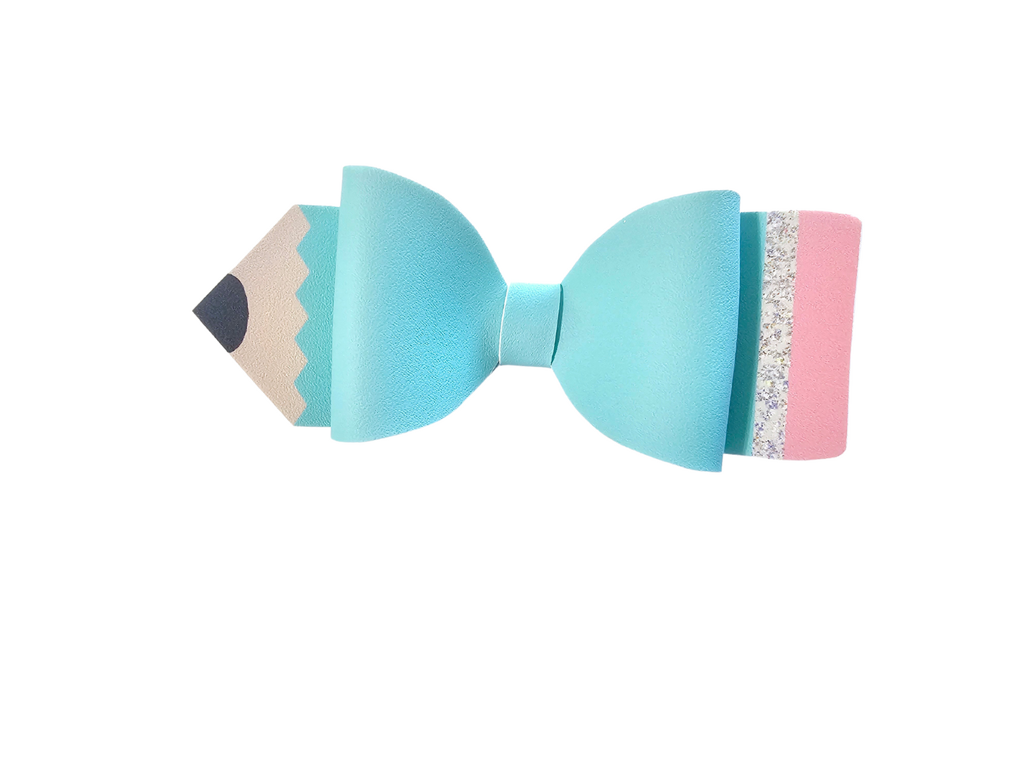Handmade colored pencil hair bow for girls, perfect for back-to-school outfits, picture day, and creative students.