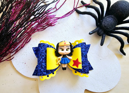 Handmade Halloween costume doll boutique hair bow featuring a spooky character-inspired design for girls.