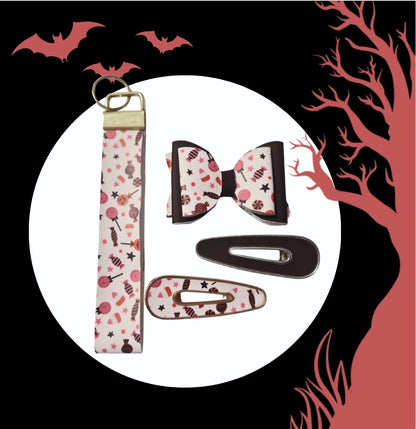 Handmade Halloween candy hair bow for babies, toddlers, and little girls.