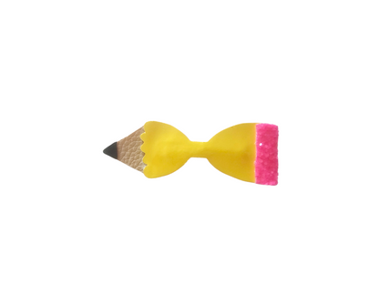 Handmade classic yellow pencil hair bow for girls, perfect for back-to-school outfits, picture day, and the first day of school.
