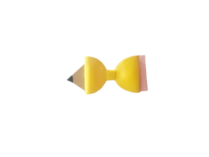 Handmade classic yellow pencil hair bow for girls, perfect for back-to-school outfits, picture day, and the first day of school.