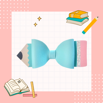 Handmade colored pencil hair bow for girls, perfect for back-to-school outfits, picture day, and creative students.