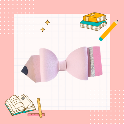 Handmade colored pencil hair bow for girls, perfect for back-to-school outfits, picture day, and creative students.