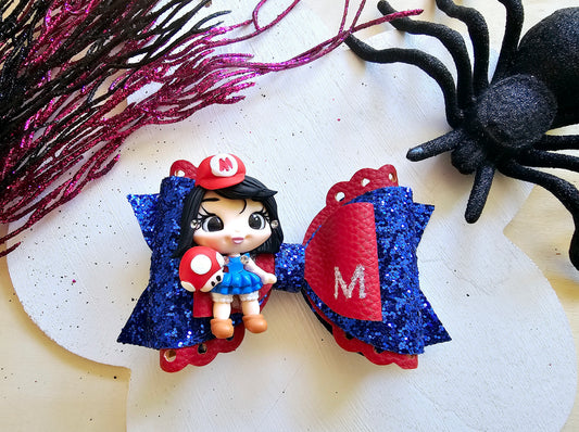 Handmade Halloween costume doll boutique hair bow featuring a spooky character-inspired design for girls.