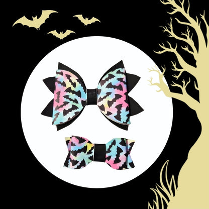 Heat changing pastel bat Halloween hair bows handmade for girls