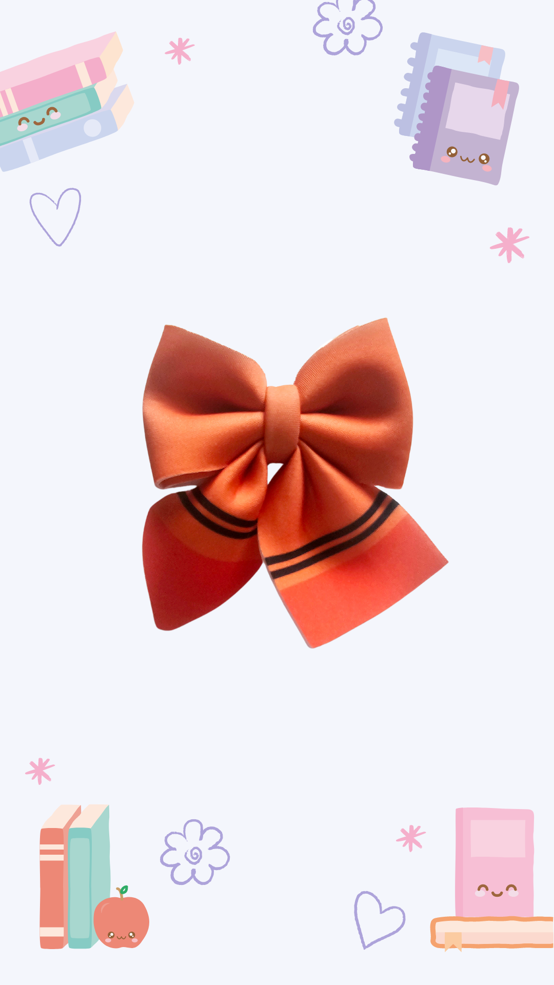 Handmade orange hair bow ponytail holder for girls, perfect for back to school outfits and the first day of school. 