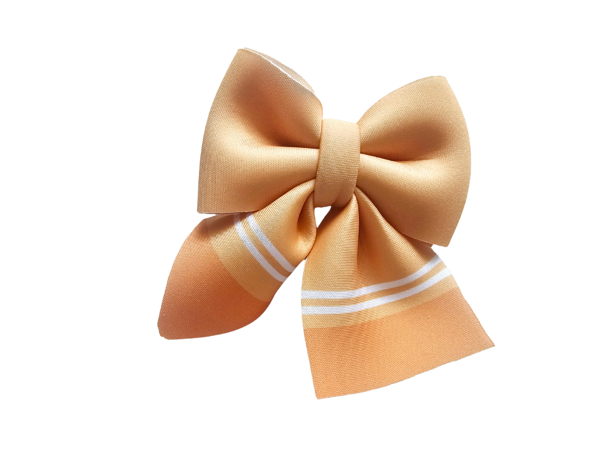 Handmade pastel orange crayon hair bow ponytail holder for girls, perfect for back-to-school outfits and the first day of school.