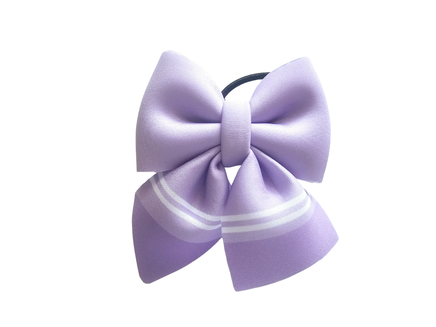 Handmade pastel purple crayon hair bow ponytail holder for girls, perfect for back-to-school outfits and the first day of school.
