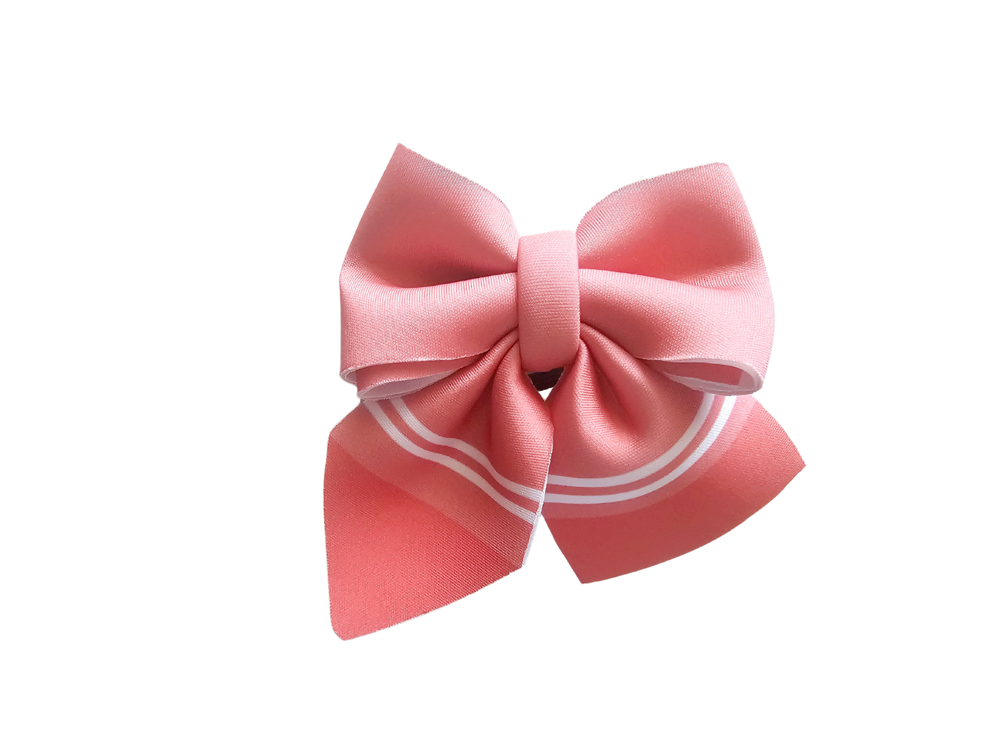 Handmade pastel red crayon hair bow ponytail holder for girls, perfect for back-to-school outfits and the first day of school.