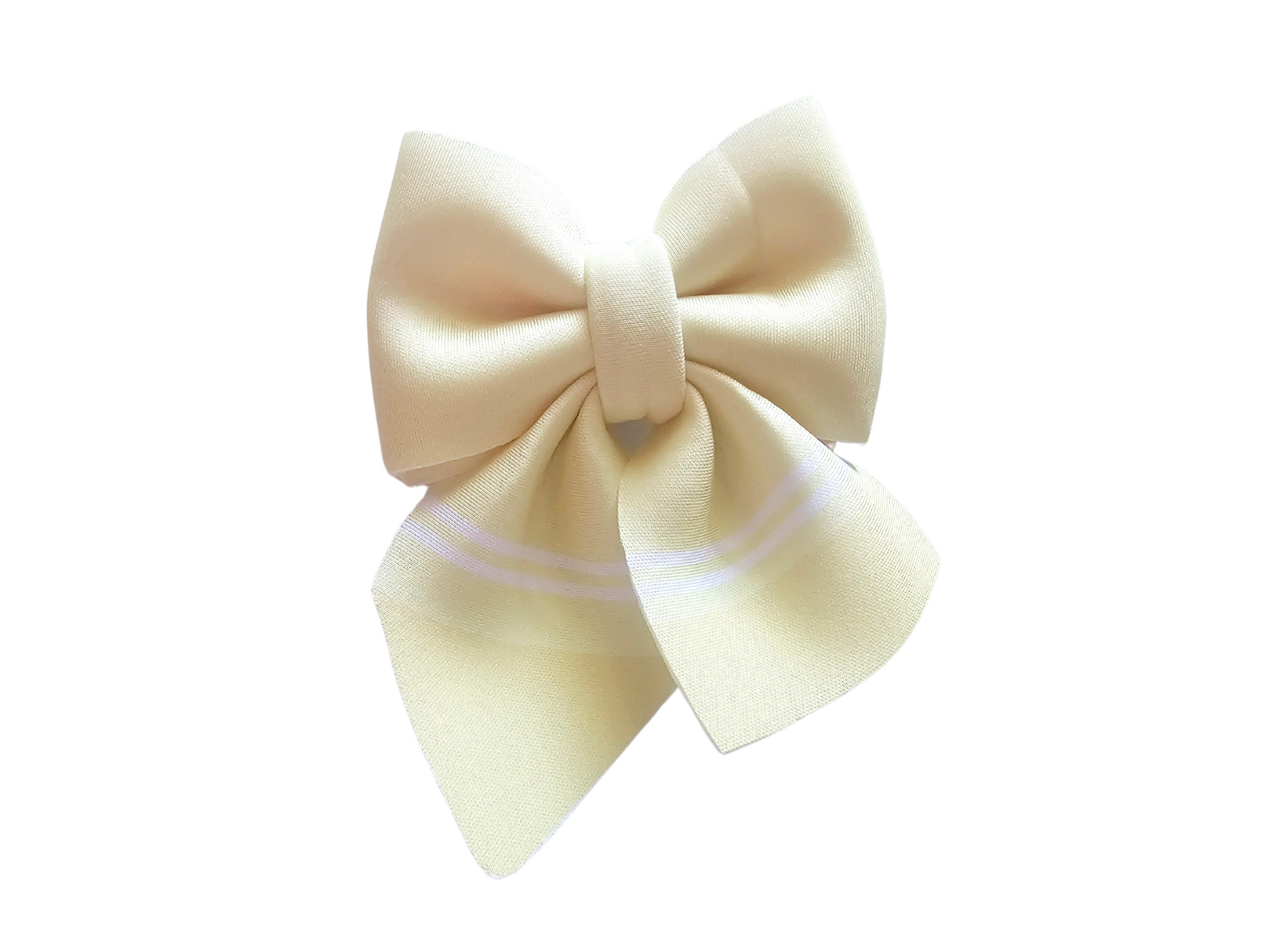 Handmade pastel yellow crayon hair bow ponytail holder for girls, perfect for back-to-school outfits and the first day of school.