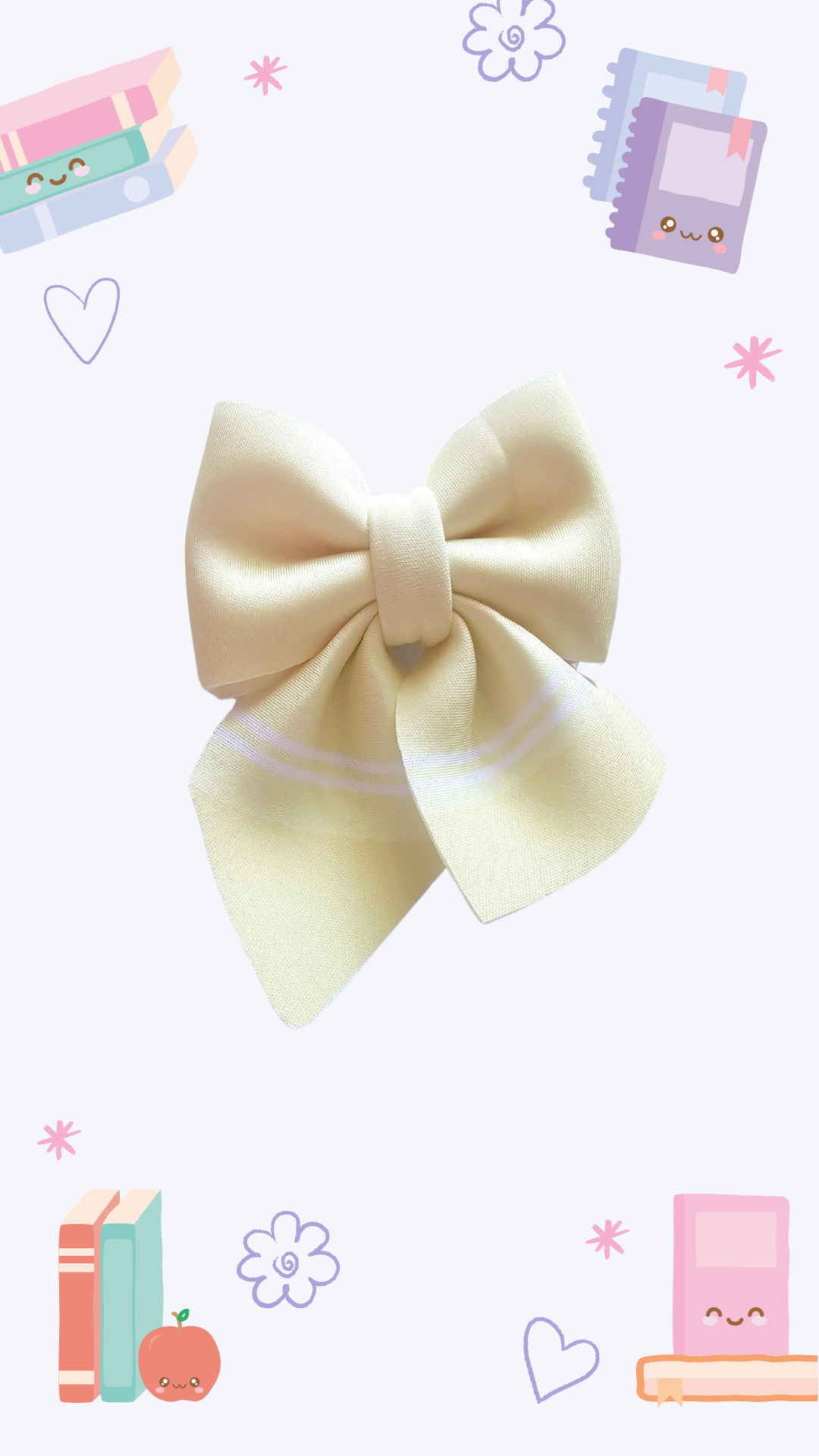 Handmade pastel yellow crayon hair bow ponytail holder for girls, perfect for back-to-school outfits and the first day of school.