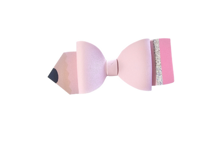 Handmade colored pencil hair bow for girls, perfect for back-to-school outfits, picture day, and creative students.