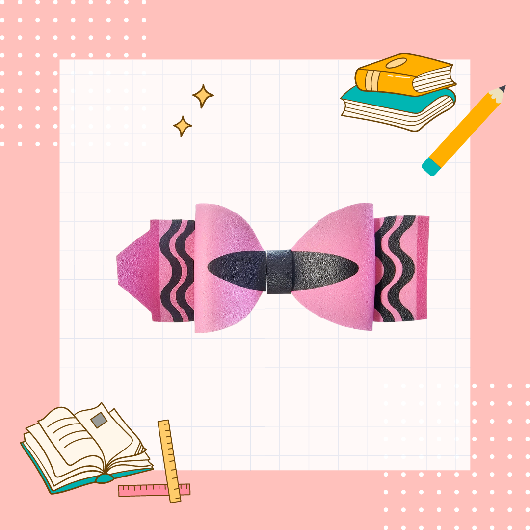 Handmade crayon hair bow for girls, perfect for back-to-school outfits, picture day, and preschool students.