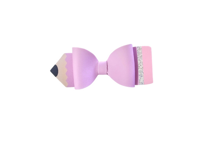 Handmade colored pencil hair bow for girls, perfect for back-to-school outfits, picture day, and creative students.