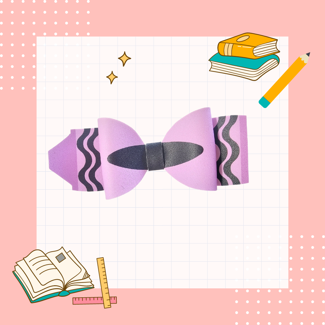 Handmade crayon hair bow for girls, perfect for back-to-school outfits, picture day, and preschool students.