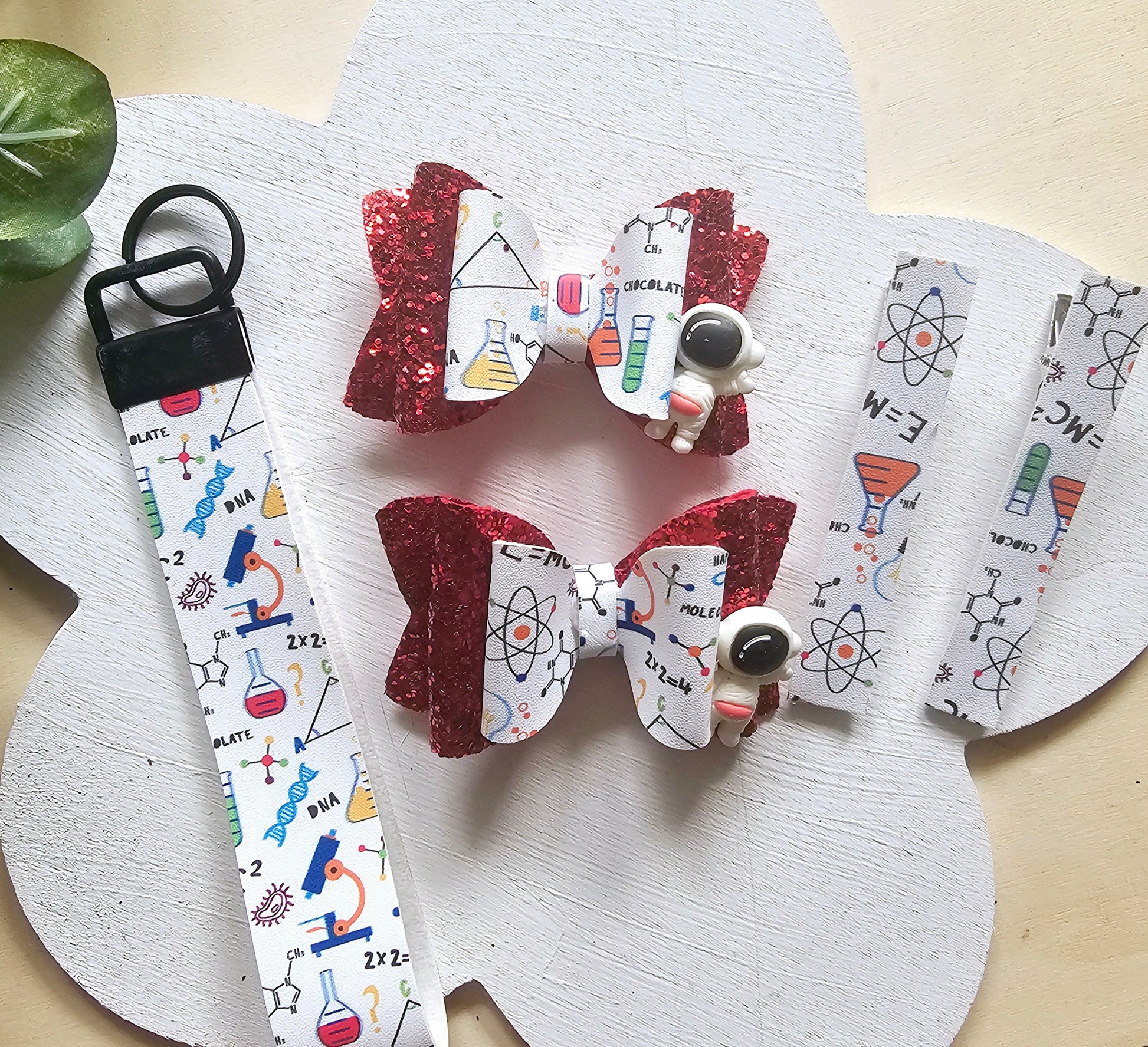 Handmade Science Is Life purse, hair bow, and wristlet bundle for girls. A STEM-inspired accessory set perfect for back-to-school, science fairs, classroom events, and future scientists.