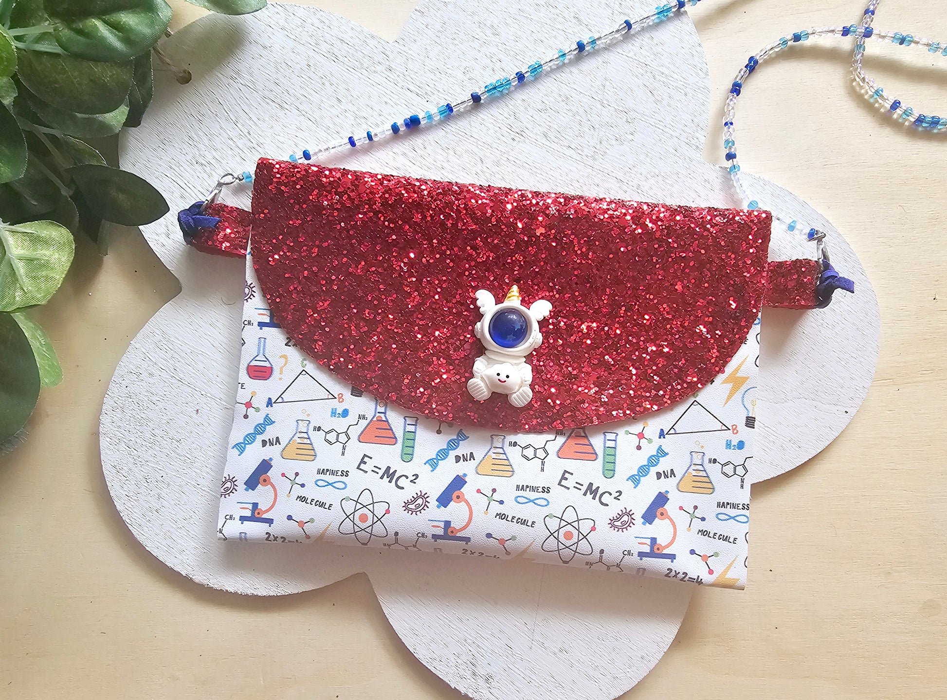 Handmade Science Is Life purse, hair bow, and wristlet bundle for girls, perfect for STEM lovers, science fairs, and back-to-school outfits.