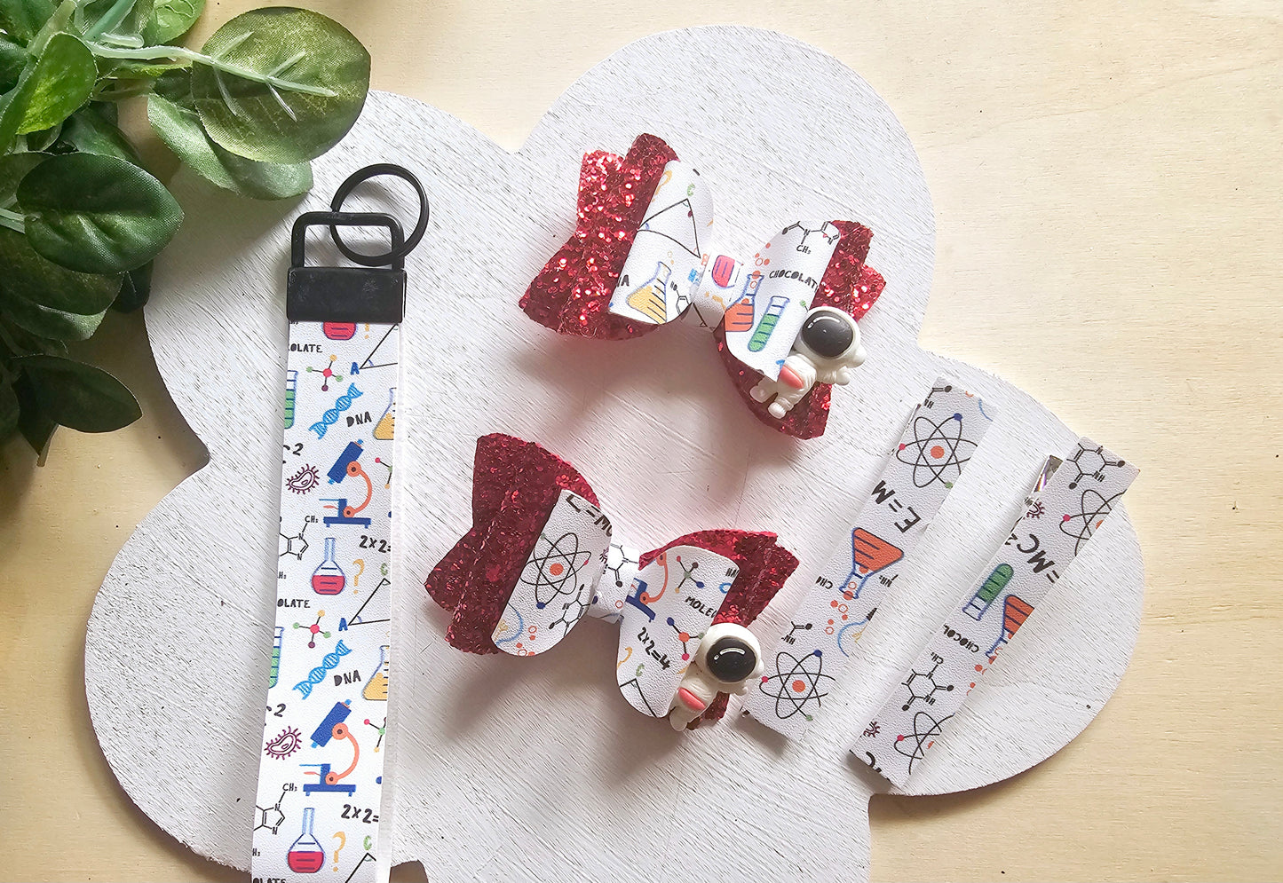 Handmade Science Is Life purse, hair bow, and wristlet bundle for girls. A STEM-inspired accessory set perfect for back-to-school, science fairs, classroom events, and future scientists.