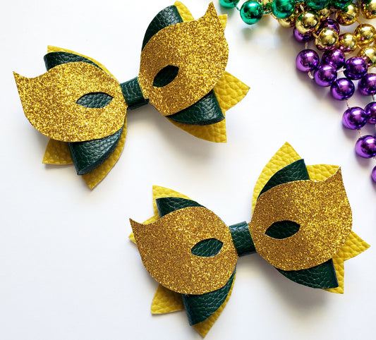 *Mardi Gras* Gold Mask Bow | LovelyExpressionLLC