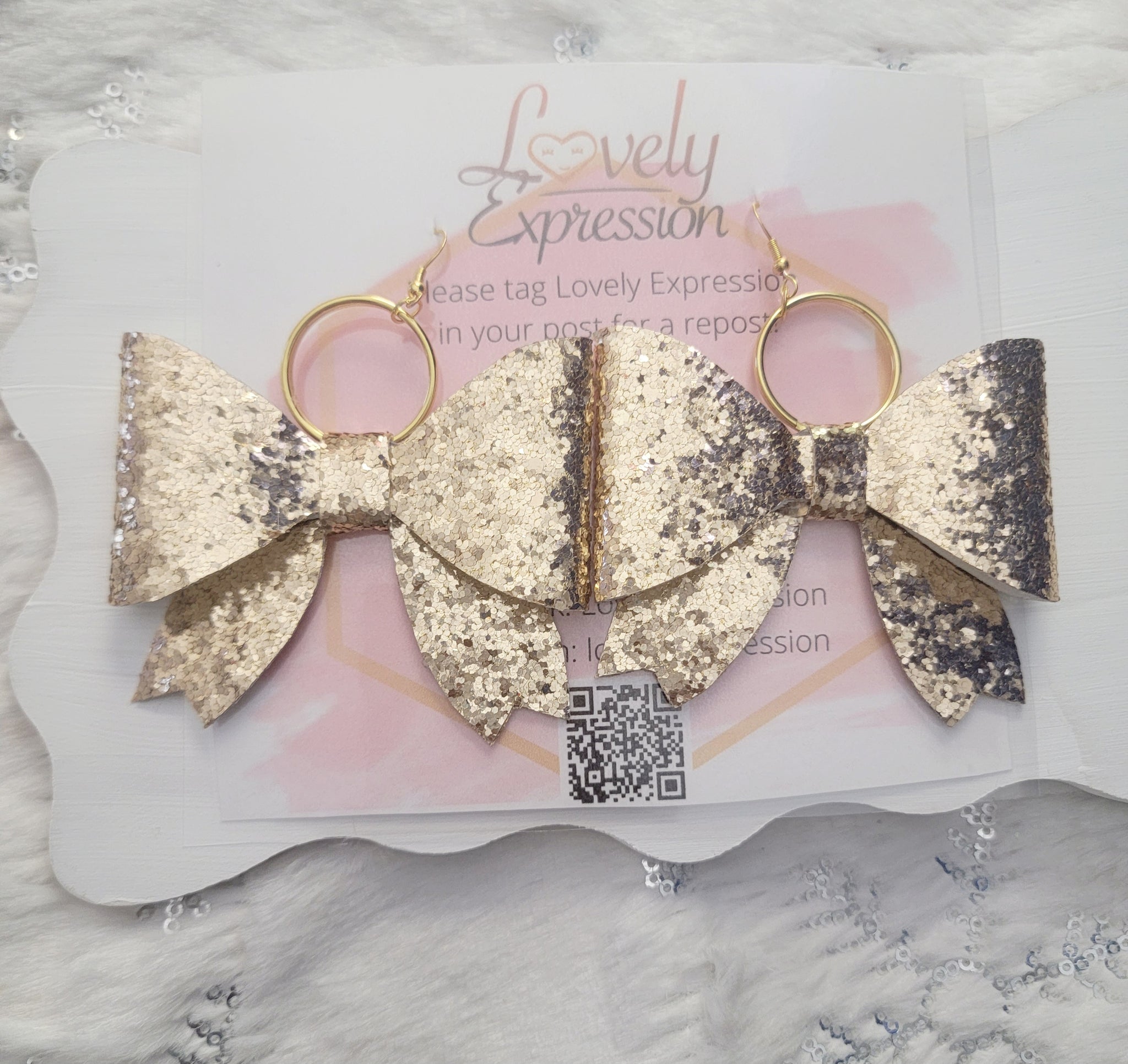 Sparkle Bow Earrings in Pink Gold