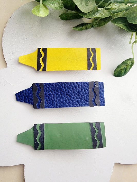 Handmade crayon hair clips for girls, perfect for back-to-school outfits, picture day, and everyday school wear.